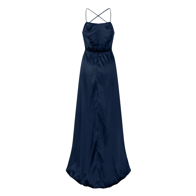 Elegante vestido longo de cintura alta